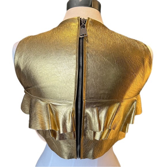 Zara Women XS Gold Metallic Crop Top - Picture 5 of 8